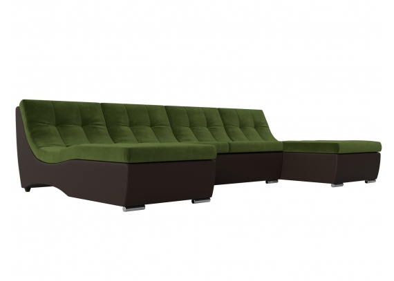 П-образный модульный диван Монреаль Микровельвет\Экокожа зеленый\коричневый