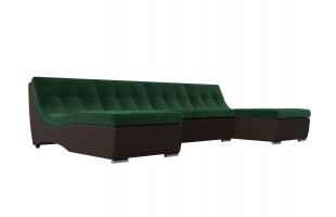 П-образный модульный диван Монреаль Велюр\Экокожа Зеленый\Коричневый
