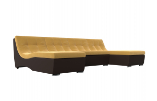 П-образный модульный диван Монреаль Микровельвет\Экокожа Желтый\коричневый