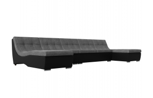 П-образный модульный диван Монреаль Long Рогожка\Экокожа Серый\Черный