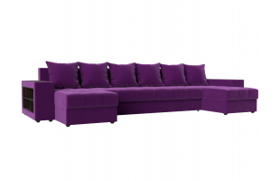 П-образный диван Дубай полки слева Микровельвет Фиолетовый