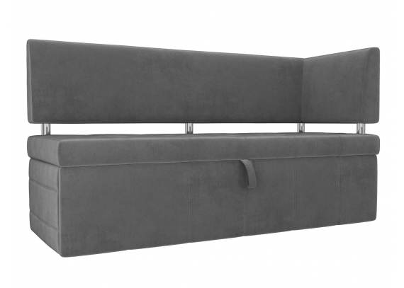 Кухонный прямой диван Стоун с углом Велюр Серый