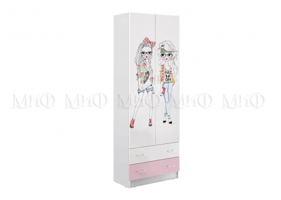 Шкаф 2-створчатый Вега Fashion белый/розовый