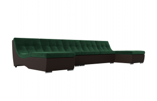 П-образный модульный диван Монреаль Long Велюр\Экокожа Зеленый\Коричневый