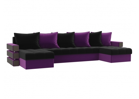П-образный диван Венеция Микровельвет черный\фиолетовый