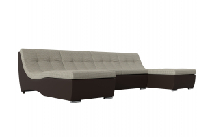 П-образный модульный диван Монреаль Рогожка\Экокожа Корфу 02\коричневый
