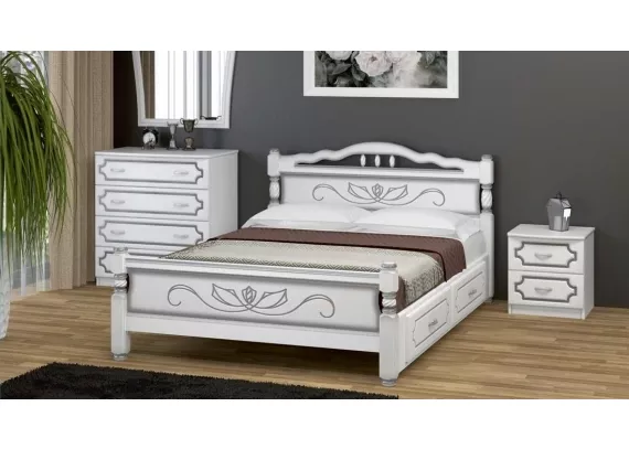 Кровать Карина-5 1400 белый жемчуг с 2 выдвижными ящиками