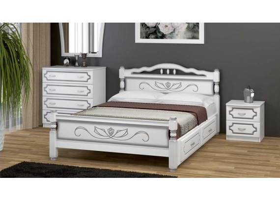Кровать Карина-5 1600 белый жемчуг с 2 выдвижными ящиками