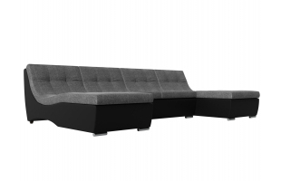 П-образный модульный диван Монреаль Рогожка\Экокожа Серый\Черный