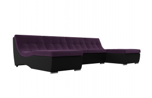 П-образный модульный диван Монреаль Велюр\Экокожа Фиолетовый\Черный