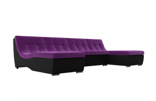П-образный модульный диван Монреаль Микровельвет\Экокожа Фиолетовый\Черный