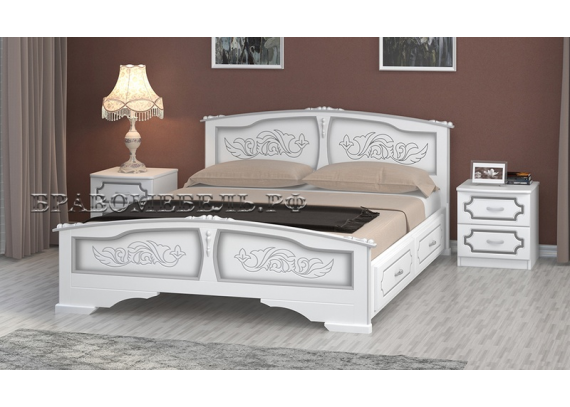 Кровать Елена белый жемчуг с 2 выдвижными ящиками 1600