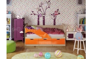 Кровать детская Дельфин-1 2,0м дуб беленый/оранжевый глянец