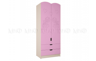 Шкаф 2-створчатый Юниор-3 дуб беленый/розовый металлик