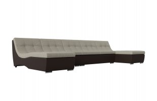 П-образный модульный диван Монреаль Long Рогожка\Экокожа Корфу 02\коричневый
